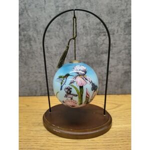 Tom Wood Floral Glass Round Ornament with Stand, Light Blue Pink Green